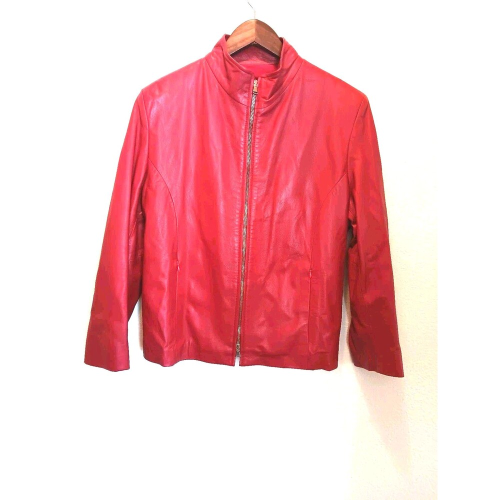 Vintage M&R Firenze Red Genuine Italian Leather Jacket Women's Size 12 Zip Front
